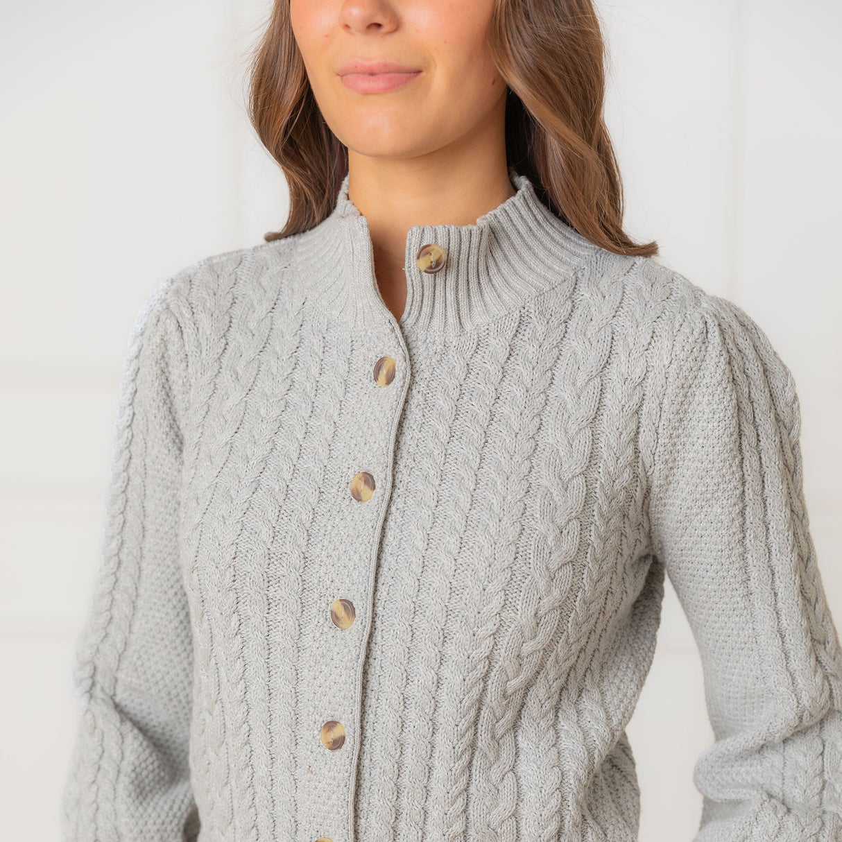 Organic Mock Neck Cable Cardigan