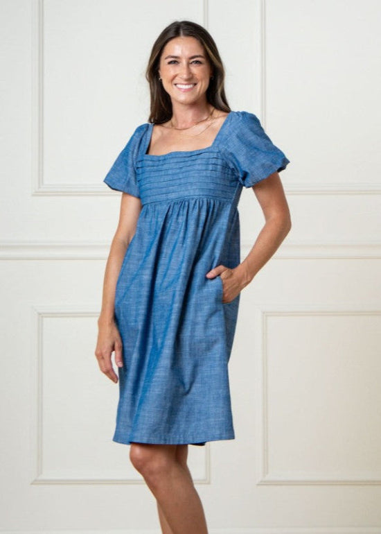 Women 100% Organic Cotton Ruched Chambray Dress