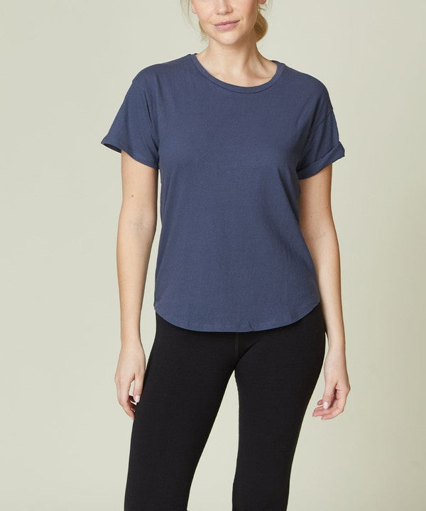 royal blue women's round neck shirt, women's recycled tee shirt