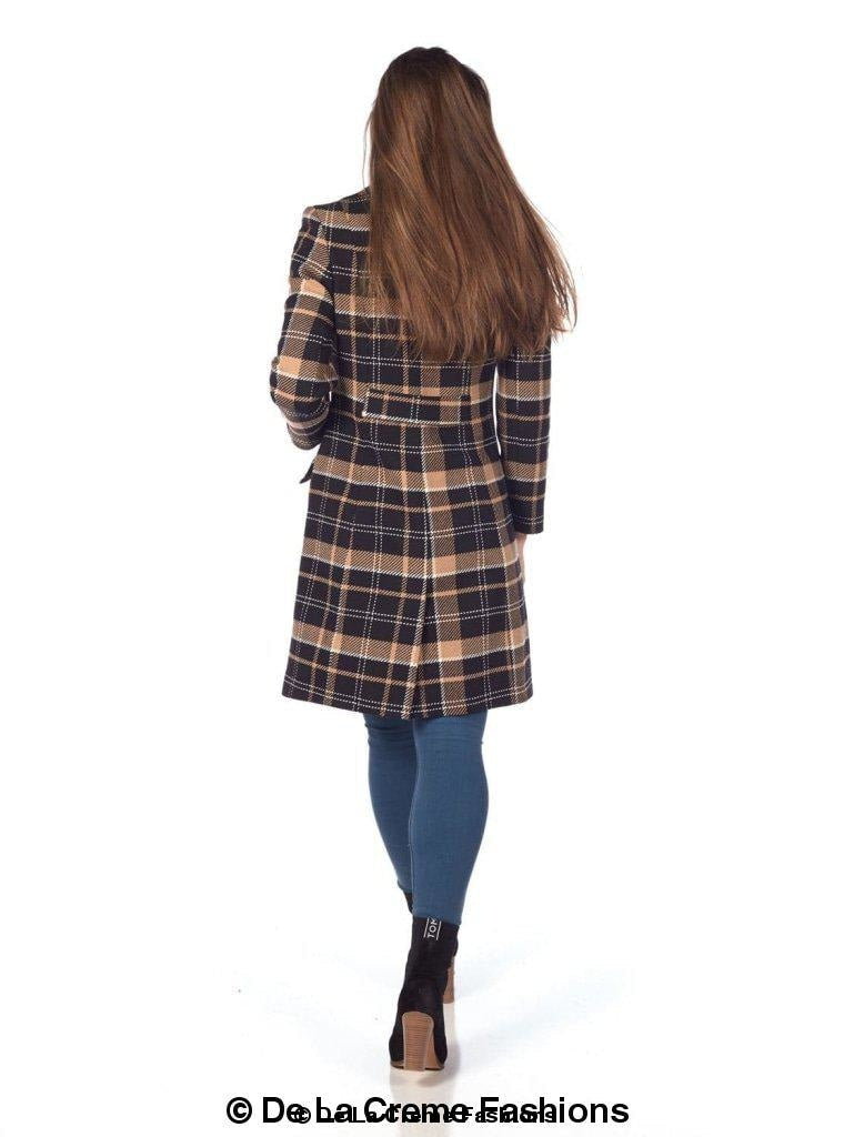 Wool Blend Tartan Check Double Breasted Coat