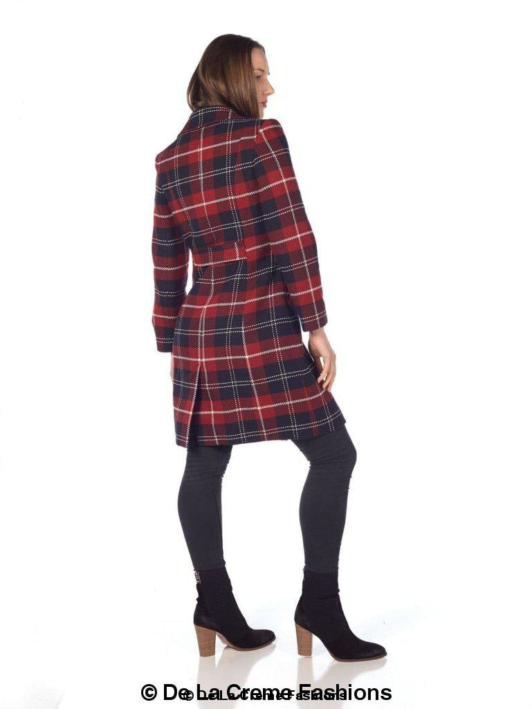 Wool Blend Tartan Check Double Breasted Coat
