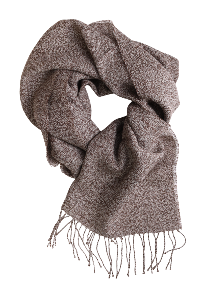 Brown scarf with fringes on a white background