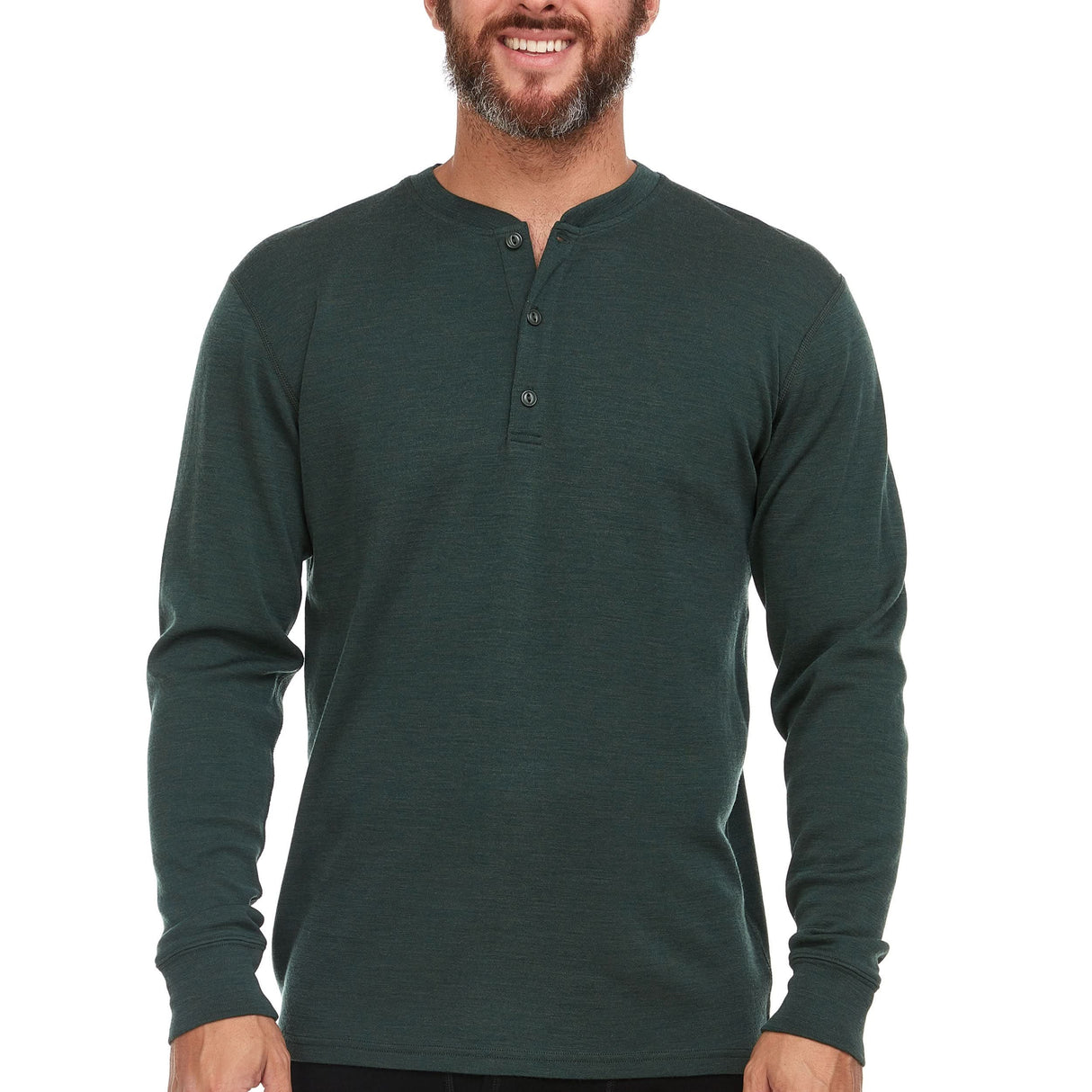 Men's 3-Button Long Sleeve Midweight Henley, 100% Merino Wool