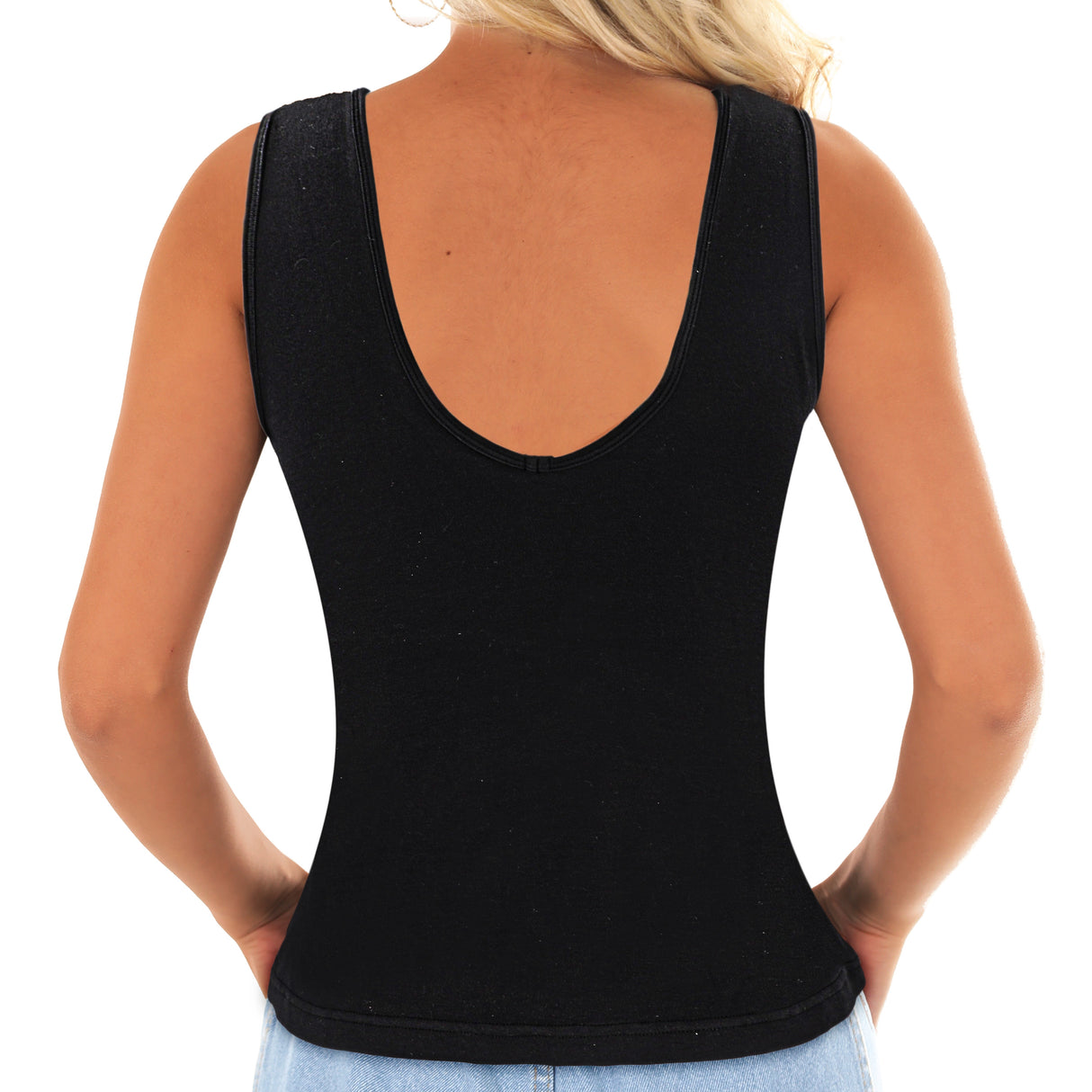 Women's Black Tank Top with Built in Cup Bra, 100% Cotton, Women's Tops