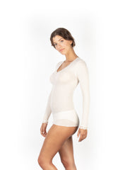 EGi Luxury Wool & Silk Sheer Long Sleeve Top with Lace Trim