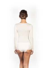 EGi Luxury Wool & Silk Sheer Long Sleeve Top with Lace Trim