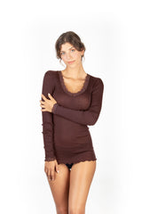 EGi Luxury Wool & Silk Sheer Long Sleeve Top with Lace Trim