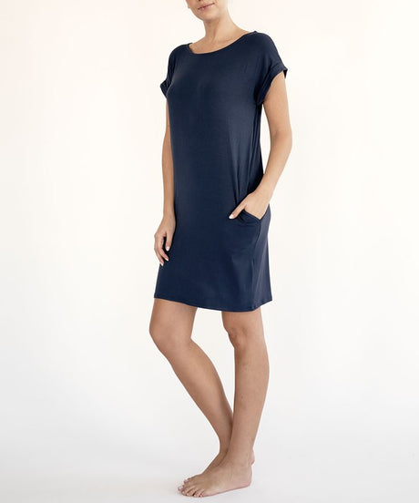 Blue gray knit mini dress with pockets, clothing made in usa