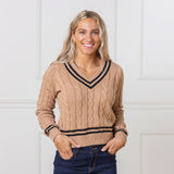 Organic Cotton Sweater, Beige V-neck