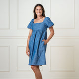 Women 100% Organic Cotton Ruched Chambray Dress