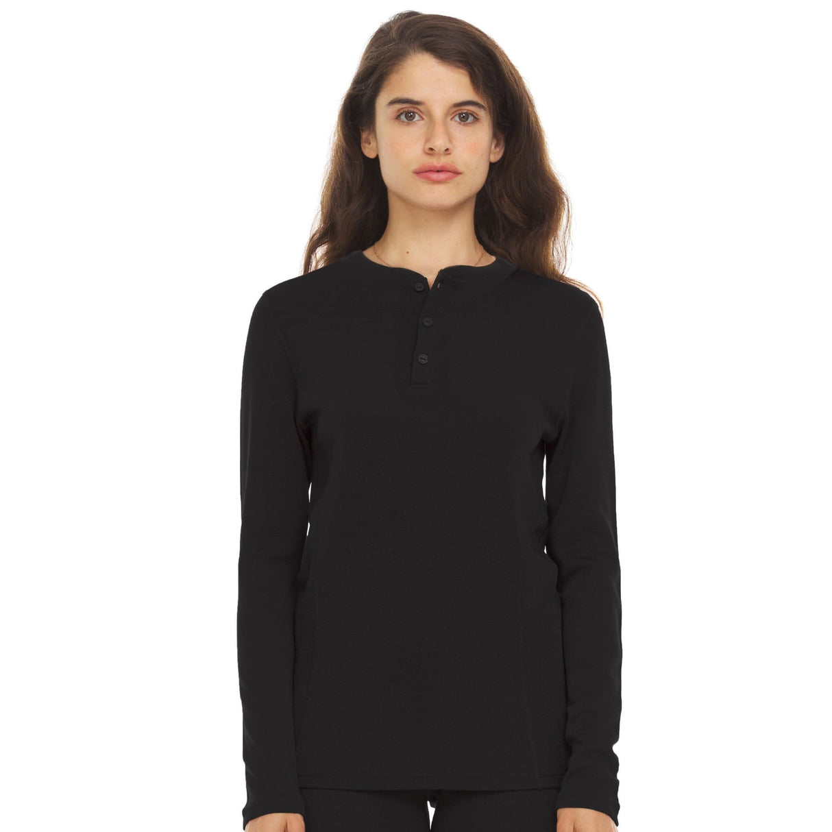 Women's Long Sleeve Midweight Henley 100% Merino Wool