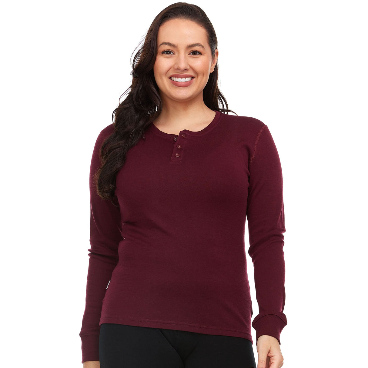 Women's Long Sleeve Midweight Henley 100% Merino Wool