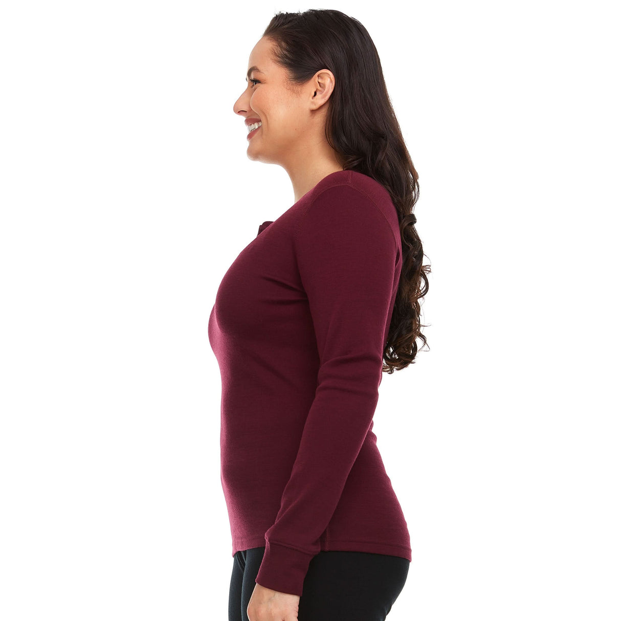 Women's Long Sleeve Midweight Henley 100% Merino Wool
