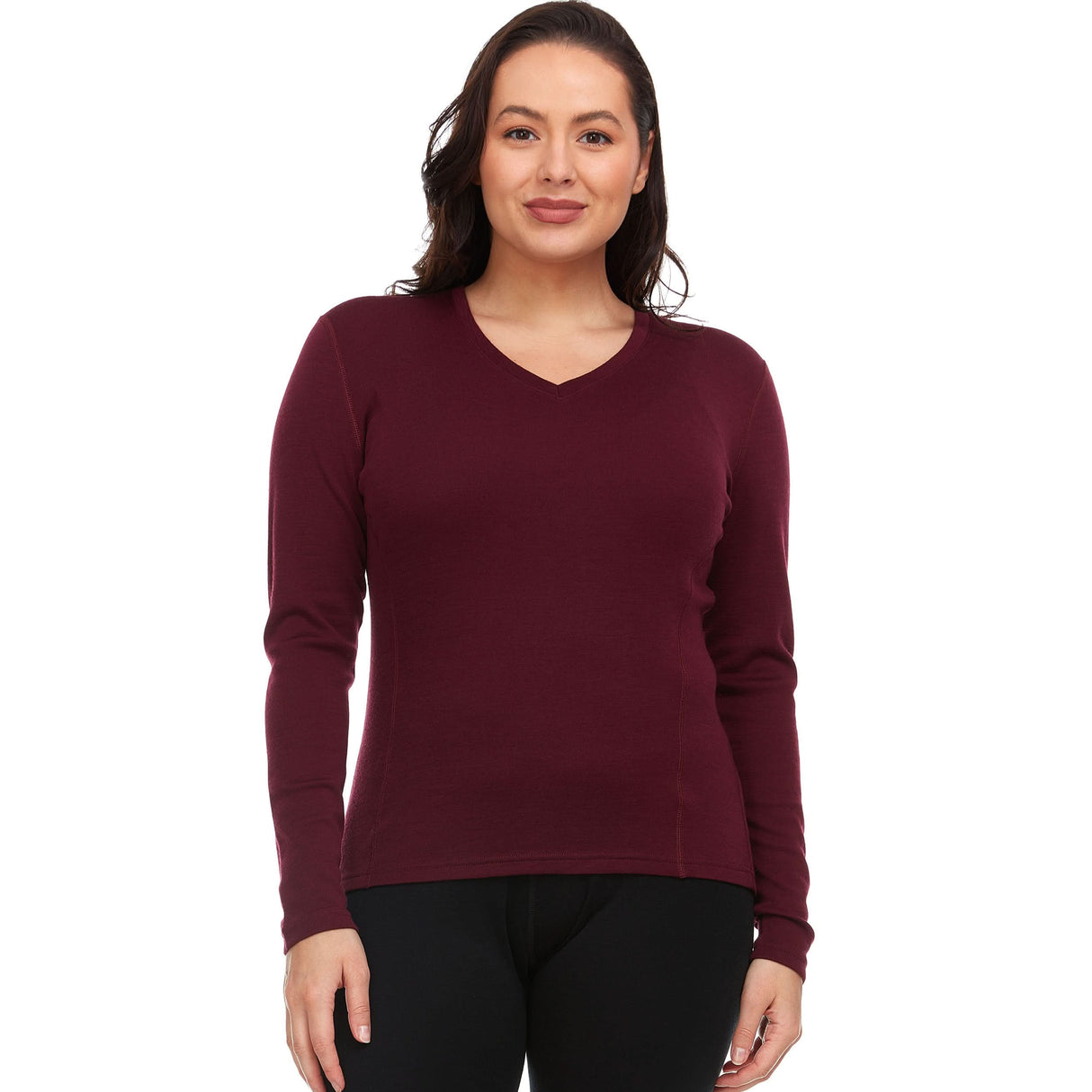 Women's Long Sleeve V-Neck, Midweight, 100% Merino Wool