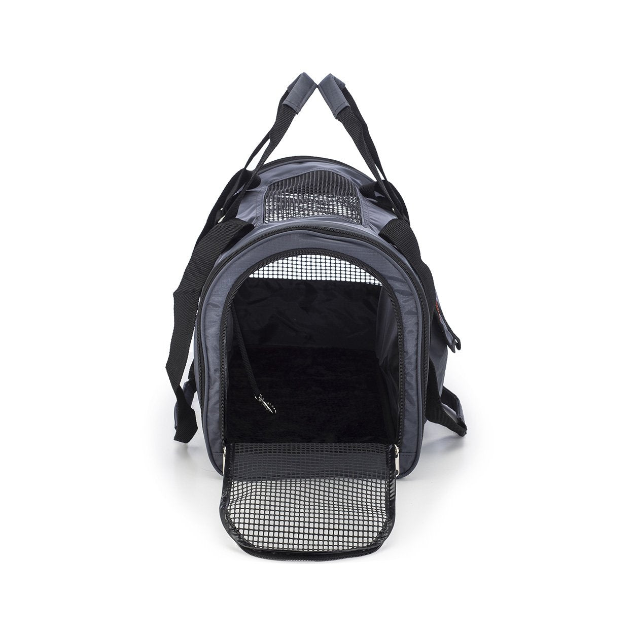 Pet carrier interior with leash