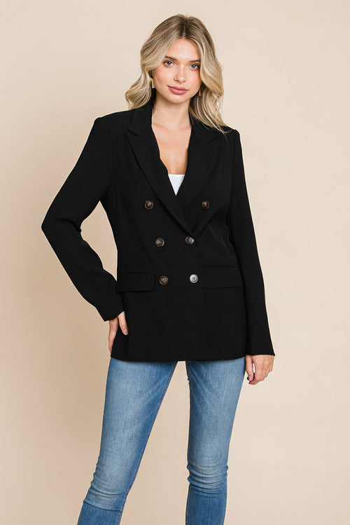 Women’s Jackets – Elegant Double Button Coat with Lapel Collar | Blazer