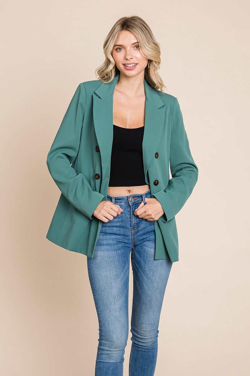 Women’s Jackets – Elegant Double Button Coat with Lapel Collar | Blazer