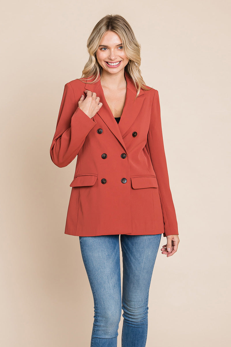 Women’s Jackets – Elegant Double Button Coat with Lapel Collar | Blazer