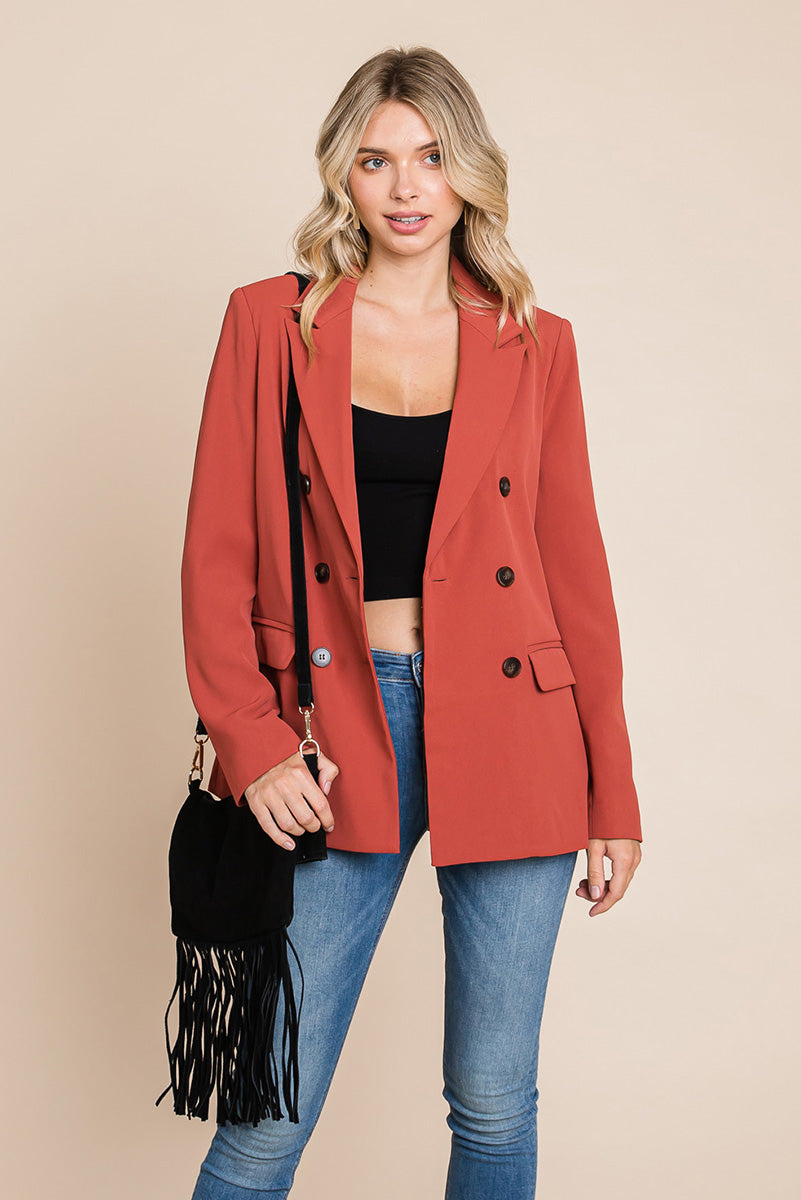 Women’s Jackets – Elegant Double Button Coat with Lapel Collar | Blazer