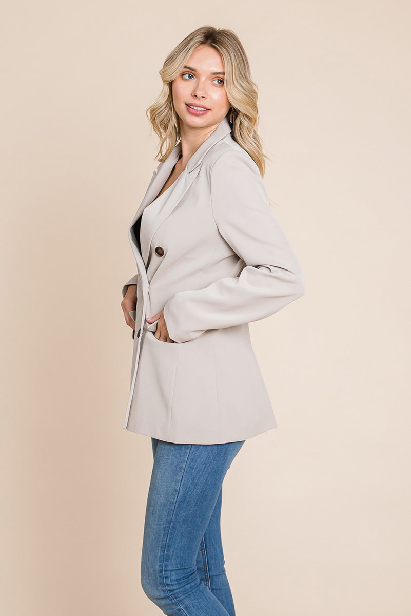 Women’s Jackets – Elegant Double Button Coat with Lapel Collar | Blazer