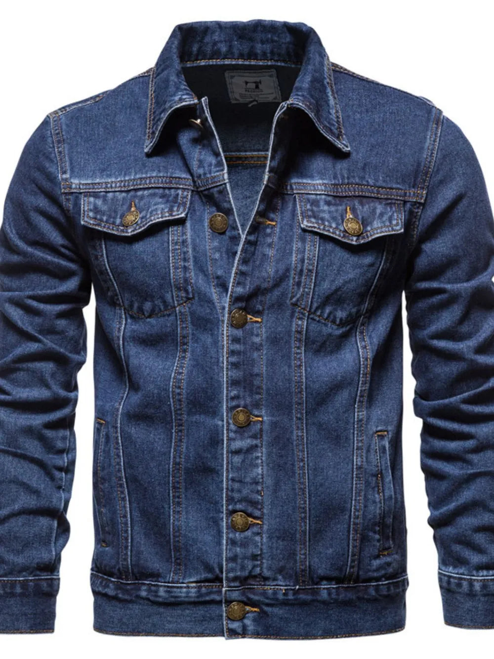 dark blue jean jacket, dark blue denim jacket