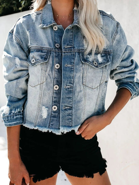 womens distressed denim jacket