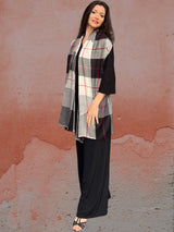 Women's Wool and Silk Gray Plaid Scarf, Wool Scarf
