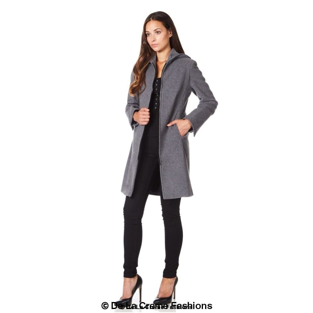 Women's Hooded Zip Coat, De La Creme Women's Wool Coat