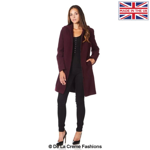Women's Hooded Zip Coat, De La Creme Women's Wool Coat