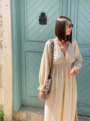 V-neck maxi dress, sustainable fashion