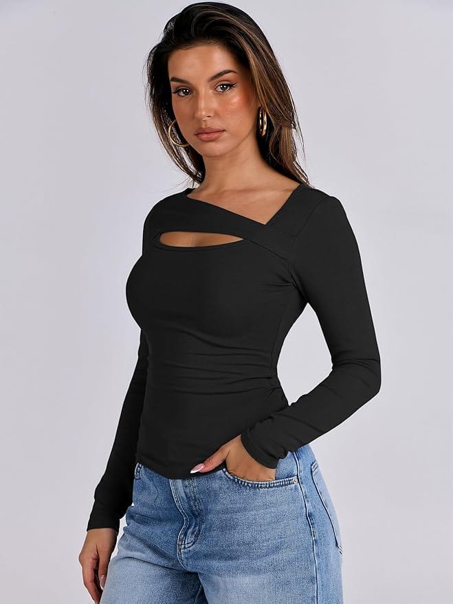 Paige Organic Cotton Long Sleeve Cutout Top