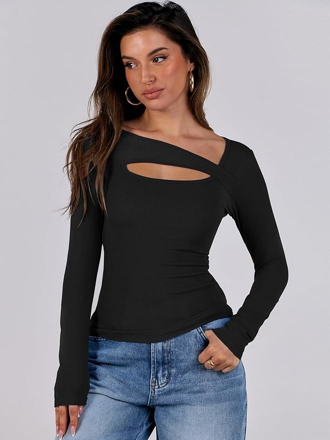 Paige Organic Cotton Long Sleeve Cutout Top