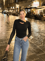 Paige Organic Cotton Long Sleeve Cutout Top