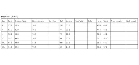 quarter zip sweatshirt size chart