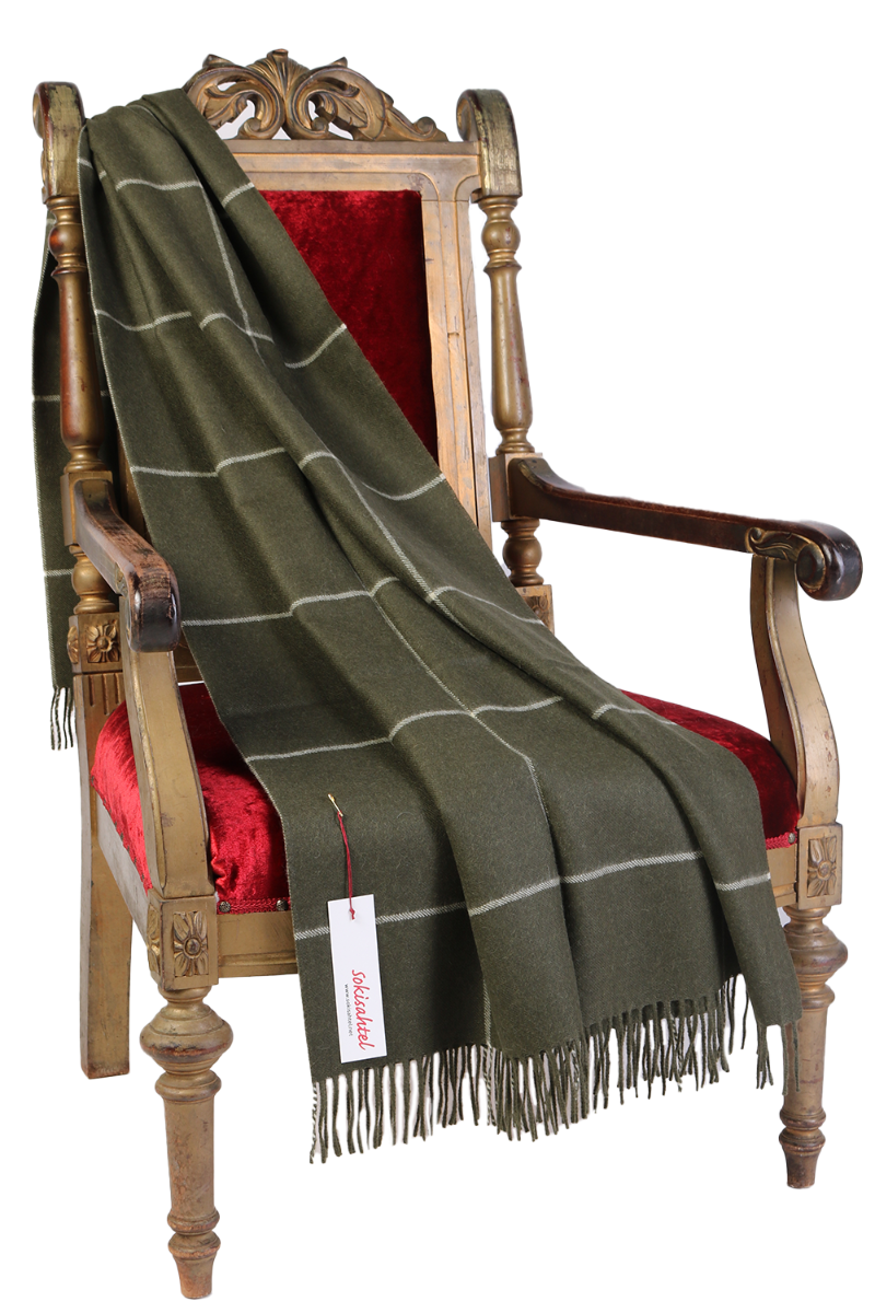 Alpaca Wool Green Checkered Plaid Blanket